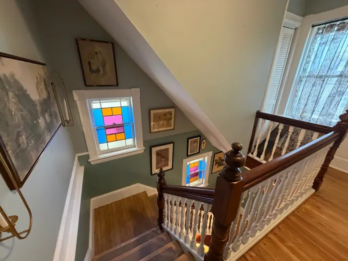 Stained-glass stair landing